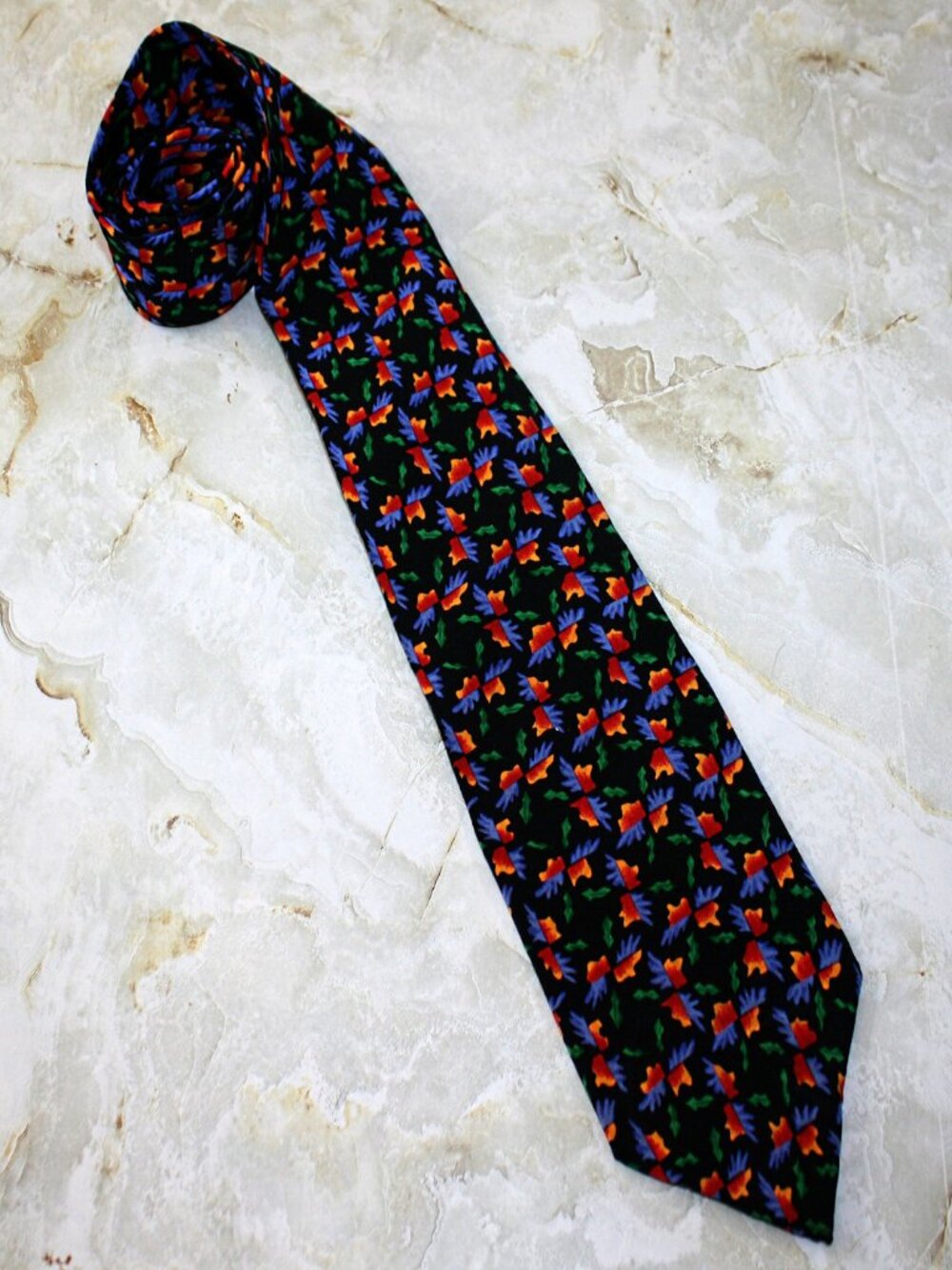 J. GARCIA Neck Tie Men's Colorful Blocks Silk Holly Leaves Christmas Necktie